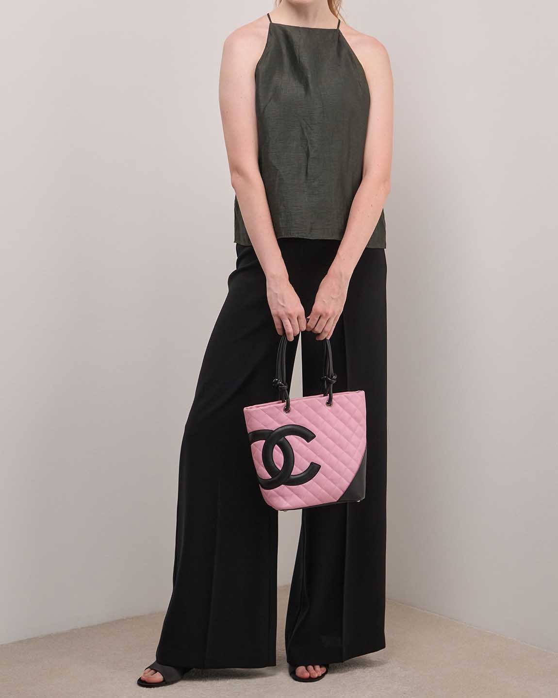 Chanel Cambon Tote Bag Small Lamb Pink / Black - Image 9
