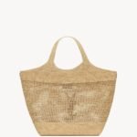 SAINT LAURENT ICARE IN RAFFIA NATUREL AND BROWN GOLD